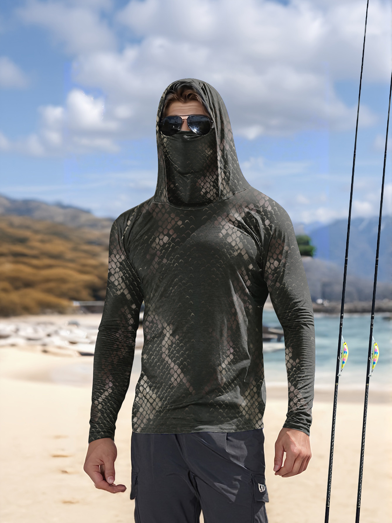 Military Shirt Men - Heren vissershemd met capuchon, lange mouwen,