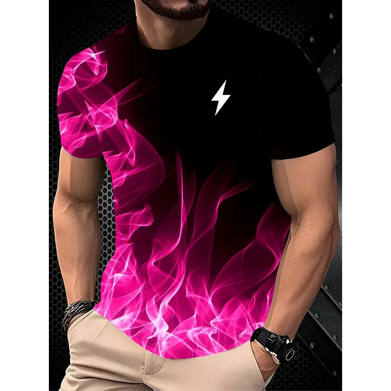 Men'S Fashion Pink Shirt - Herenshirt met bliksemprint, roze naar zwart